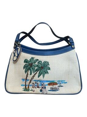 Etienne Aigner Womens Straw Beach Themed Embroidered Purse Sequins NWOT